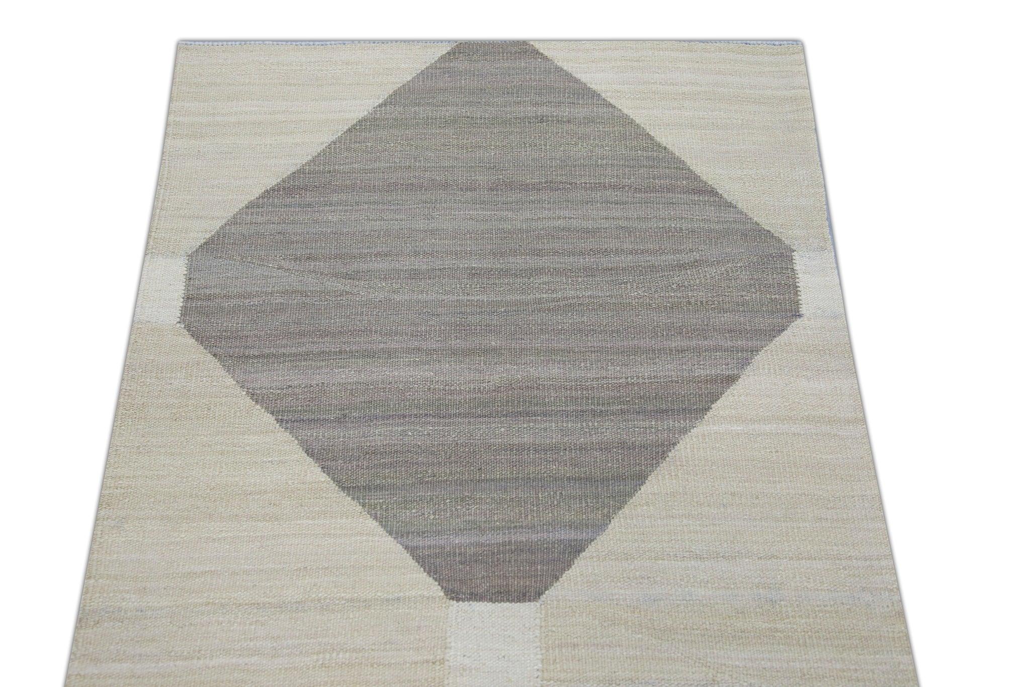 Tintura vegetale Runner in lana fatto a mano con disegno geometrico marrone e marrone, 2'11