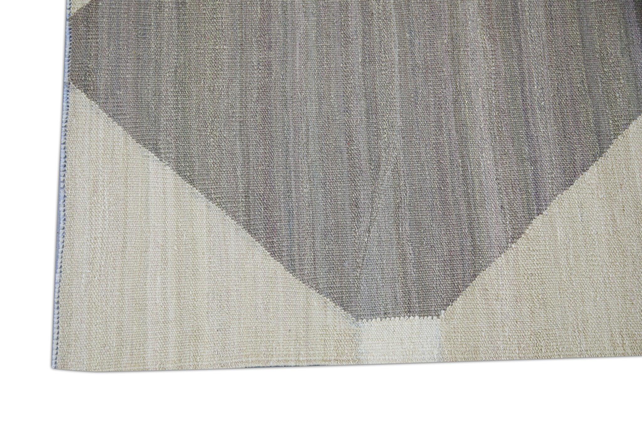 Runner in lana fatto a mano con disegno geometrico marrone e marrone, 2'11