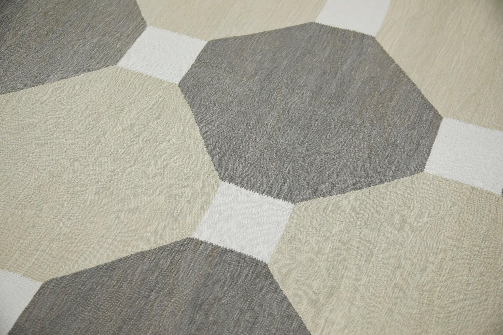 Handgefertigter brauner und brauner Flachgewebe-Wollteppich in geometrischem Muster 8' X 10'4