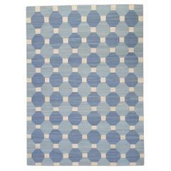 Blue Flatweave Handmade Wool Rug in Geometric Design 8'1" X 10'6"