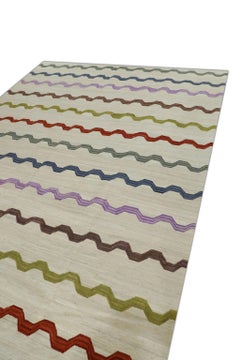 Alfombra de lana beige de tejido plano hecho a mano con diseño de rayas multicolor 8'1" X 10'8