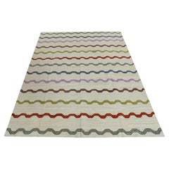 Beige Flatweave Handmade Wool Rug in Multicolor Striped Pattern 8'1" X 10'8"