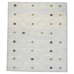 Blue and Green Geometric Design Flatweave Handmade Wool Rug 8'3" X 10'2"