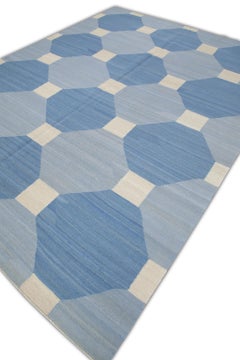 Flatweave Handmade Wool Rug in Blue Geometric Design 8'5" X 10'11"