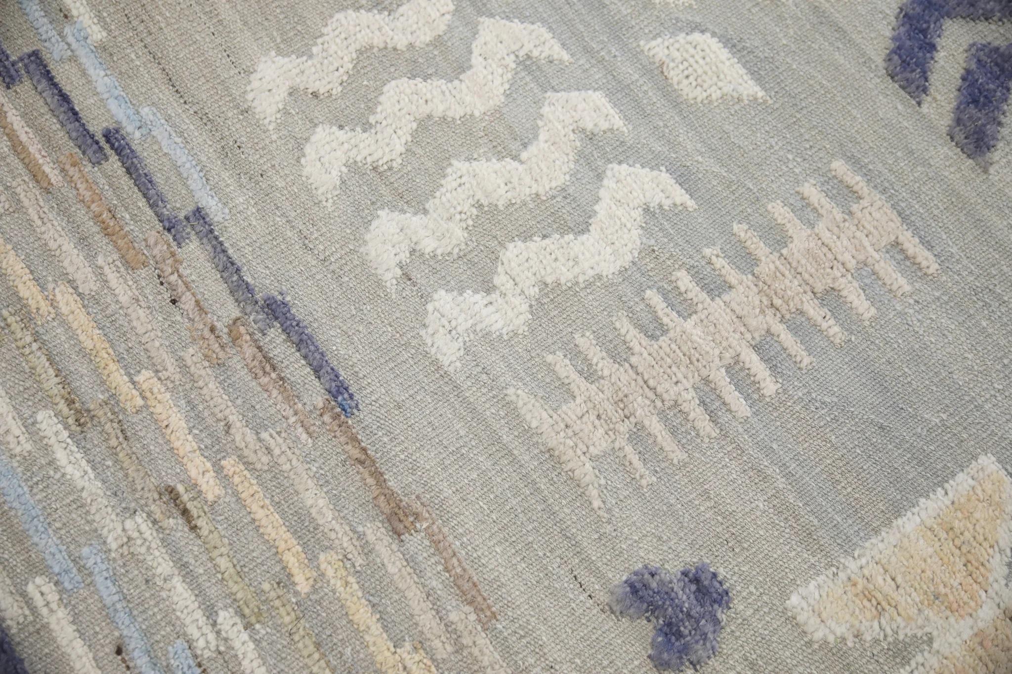 Modern Blue Multicolor Geometric Design Flatweave Handmade Wool Rug 8'5
