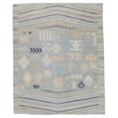 Blue Multicolor Geometric Design Flatweave Handmade Wool Rug 8'5" X 10'5"