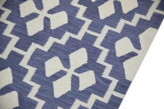 Blue Geometric Design Flatweave Handmade Wool Rug 9'2" X 12'2"