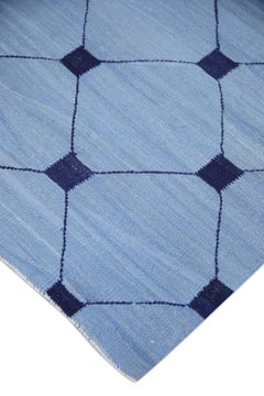 Blue Flatweave Handmade Wool Rug in Navy Geometric Design 9'2" X 12'5"