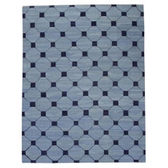 Blauer handgefertigter Flachgewebe-Wollteppich in Marineblau mit geometrischem Design 9'2" X 12'5"