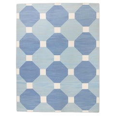 Blue Geometric Design Flatweave Handmade Wool Rug 9'4" X 12'2"