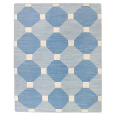 Alfombra de lana azul de diseño geométrico 9'8" X 12'4" de tejido plano hecho a mano