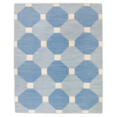 Blue Geometric Design Flatweave Handmade Wool Rug 9'8" X 12'4"