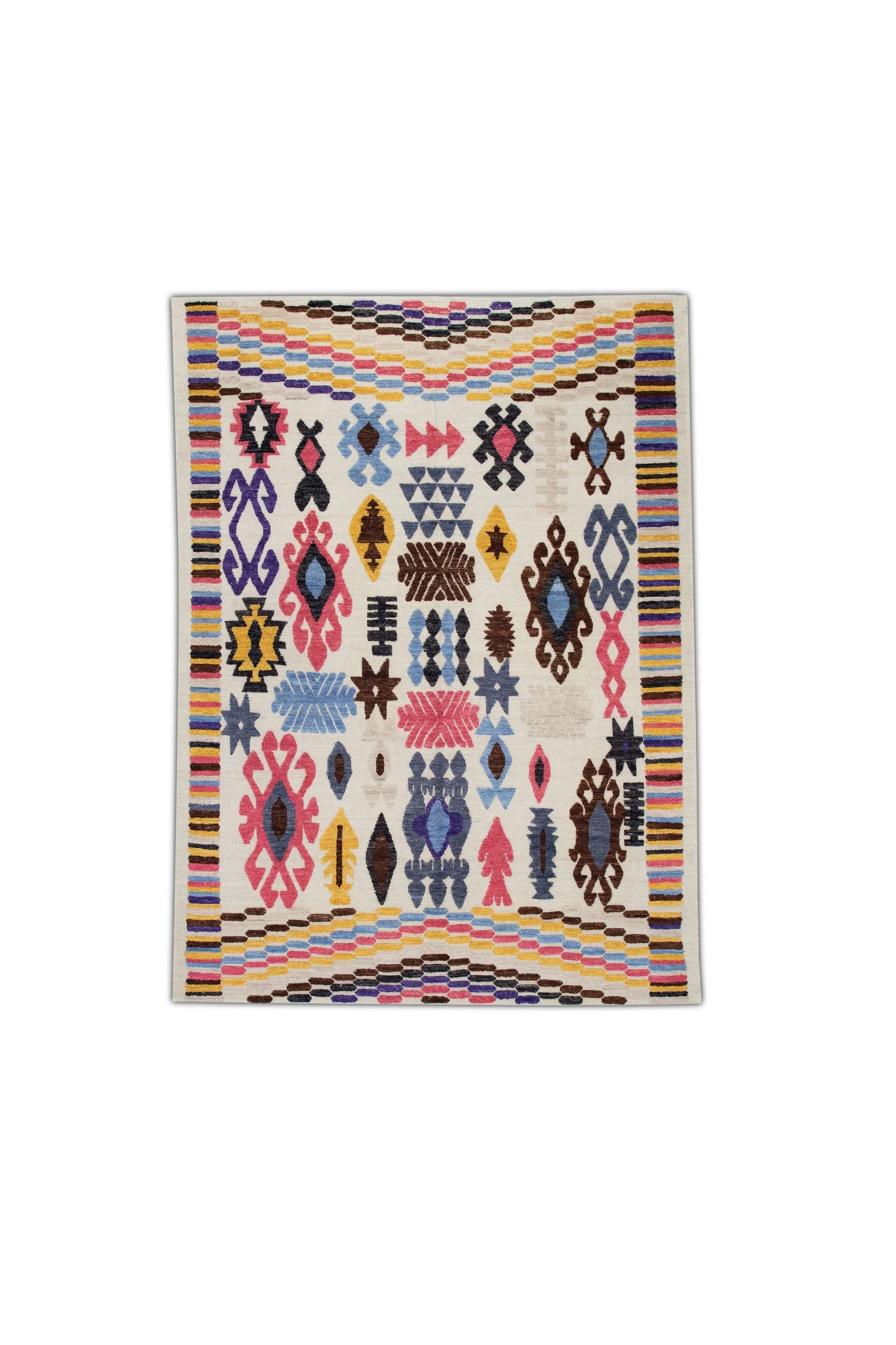 Multicolor Geometric Design Flatweave Handmade Wool Rug 7'11