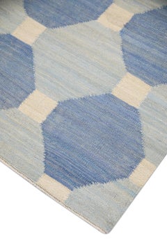Blue Geometric Design Flatweave Handmade Wool Runner 3'1" X 12'3"