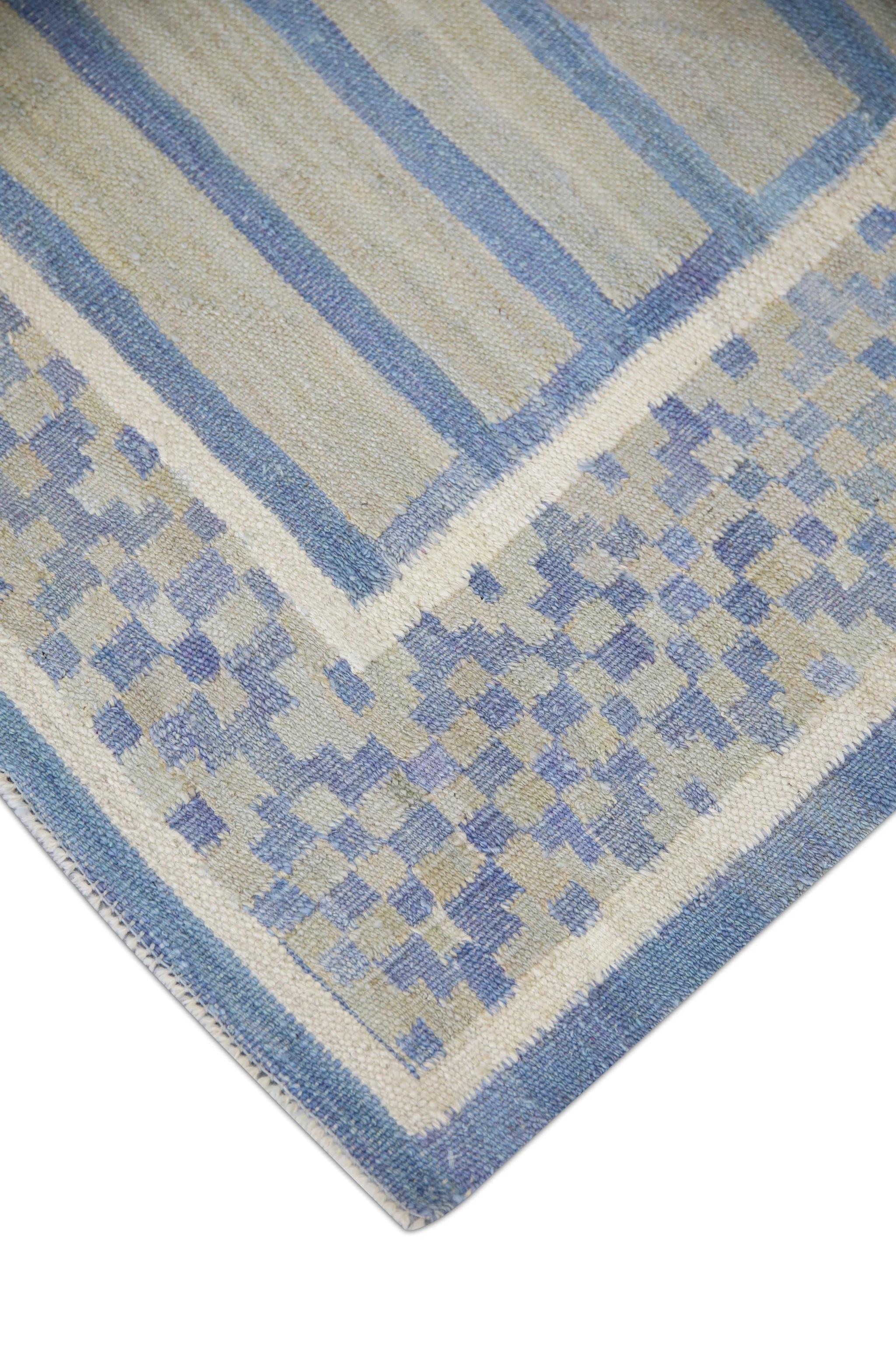 This exquisite Turkish flatweave Kilim rug is a stunning masterpiece of traditional craftsmanship. Each rug is meticulously handwoven by skilled artisans using age-old techniques that have been passed down through generations. The intricate design