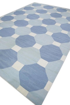 Blue Geometric Design Flatweave Handmade Wool Rug 10'1" X 14'5"
