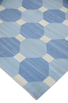 Tappeto in lana fatto a mano con disegno geometrico blu 8'9" X 11'9"