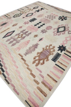 Pink, Purple, Brown Geometric Design Flatweave Handmade Wool Rug 9'11" X 11'10"