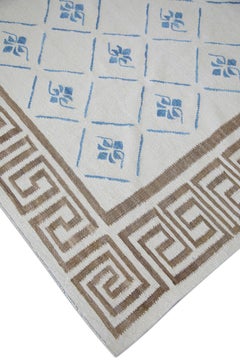 Blue and Brown Modern Flatweave Handmade Wool Rug Made-to-Order Custom Sizes