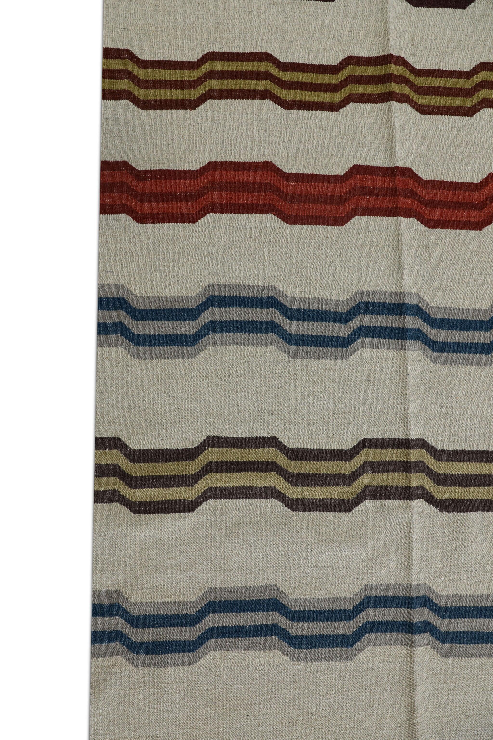 Moderno Tappeto in lana fatto a mano multicolore con design a strisce geometriche a tessitura piatta 9'1