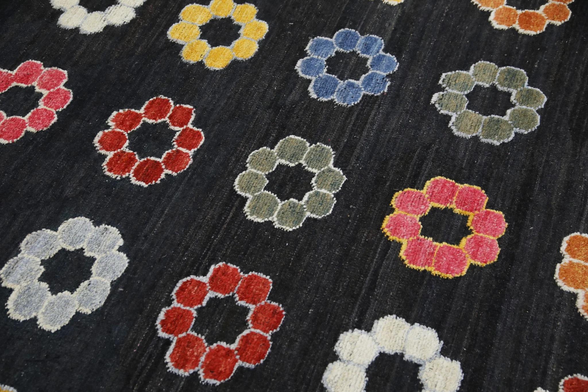 Modern Multicolor Floral Pattern Flatweave Handmade Wool Rug 8'7