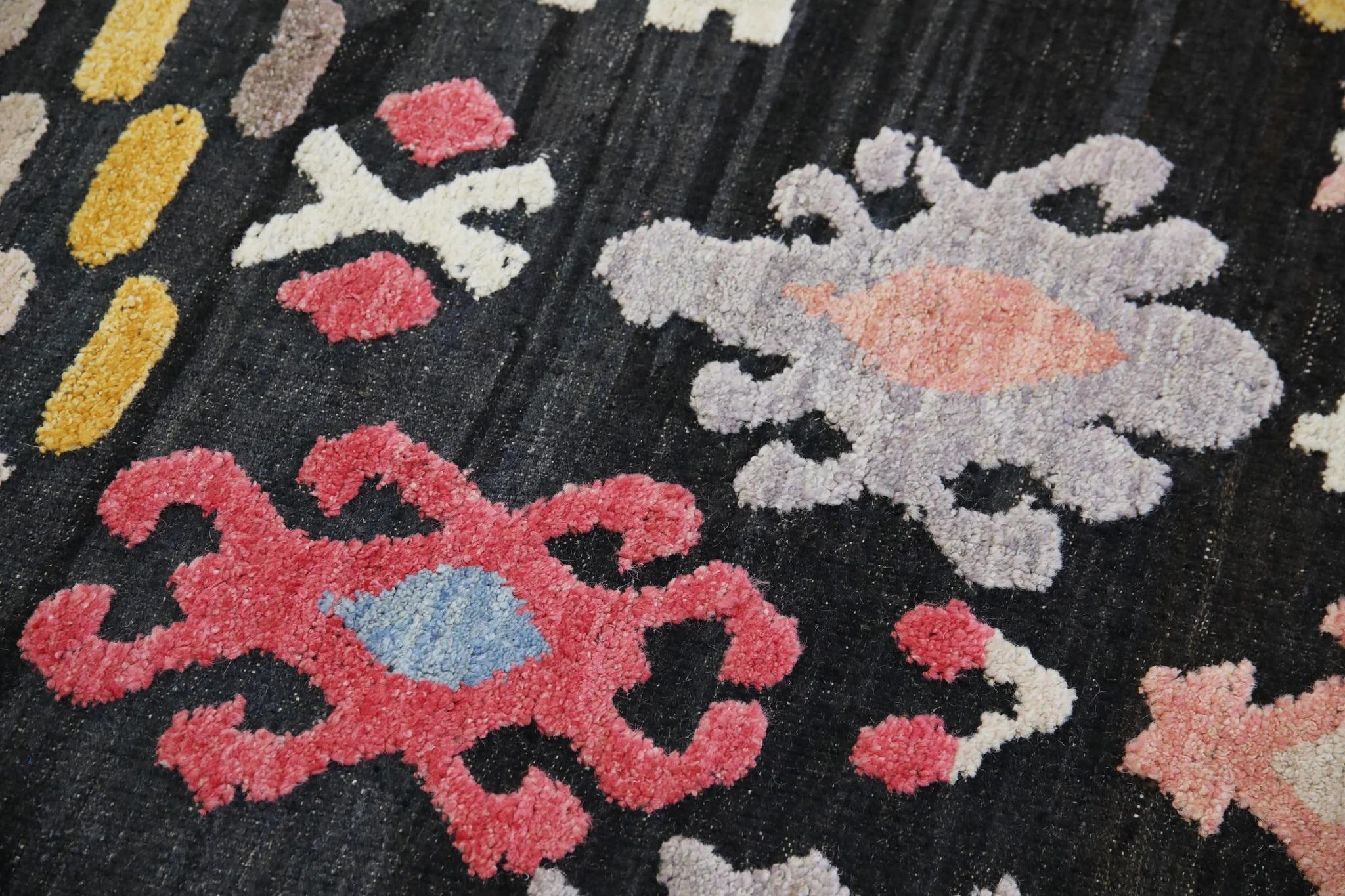 Modern Flatweave Handmade Wool Rug in Pink, Blue, Yellow Geometric Design 8'11