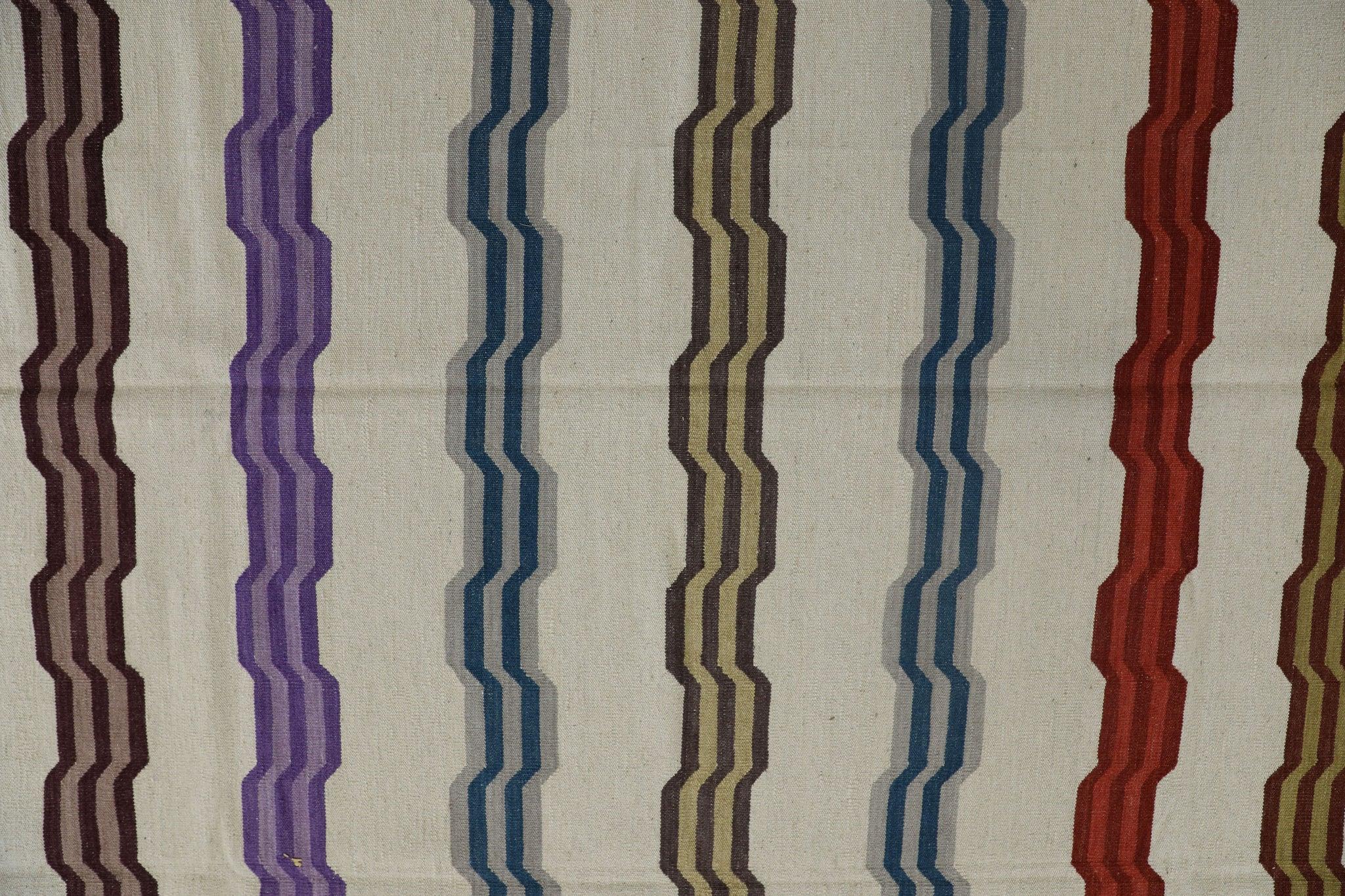 Turco Tappeto in lana fatto a mano multicolore con design a strisce geometriche a tessitura piatta 9'1