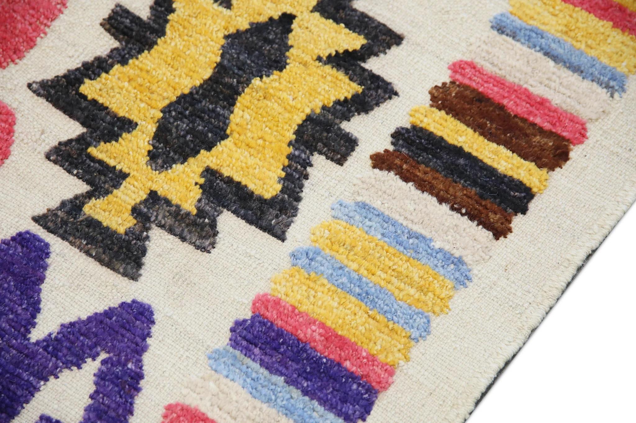 Turc Tapis en laine tissé à plat à motifs géométriques multicolores fait à la main 7'11