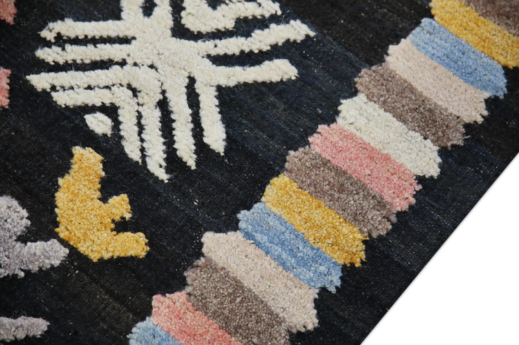 Turkish Flatweave Handmade Wool Rug in Pink, Blue, Yellow Geometric Design 8'11