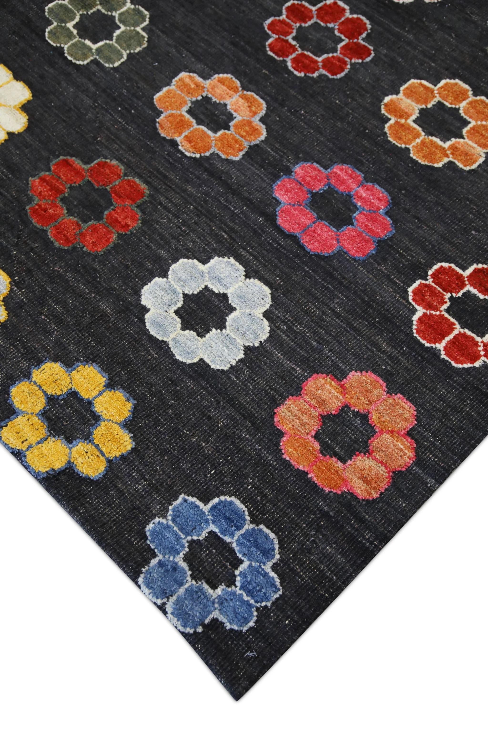 Vegetable Dyed Multicolor Floral Pattern Flatweave Handmade Wool Rug 8'7
