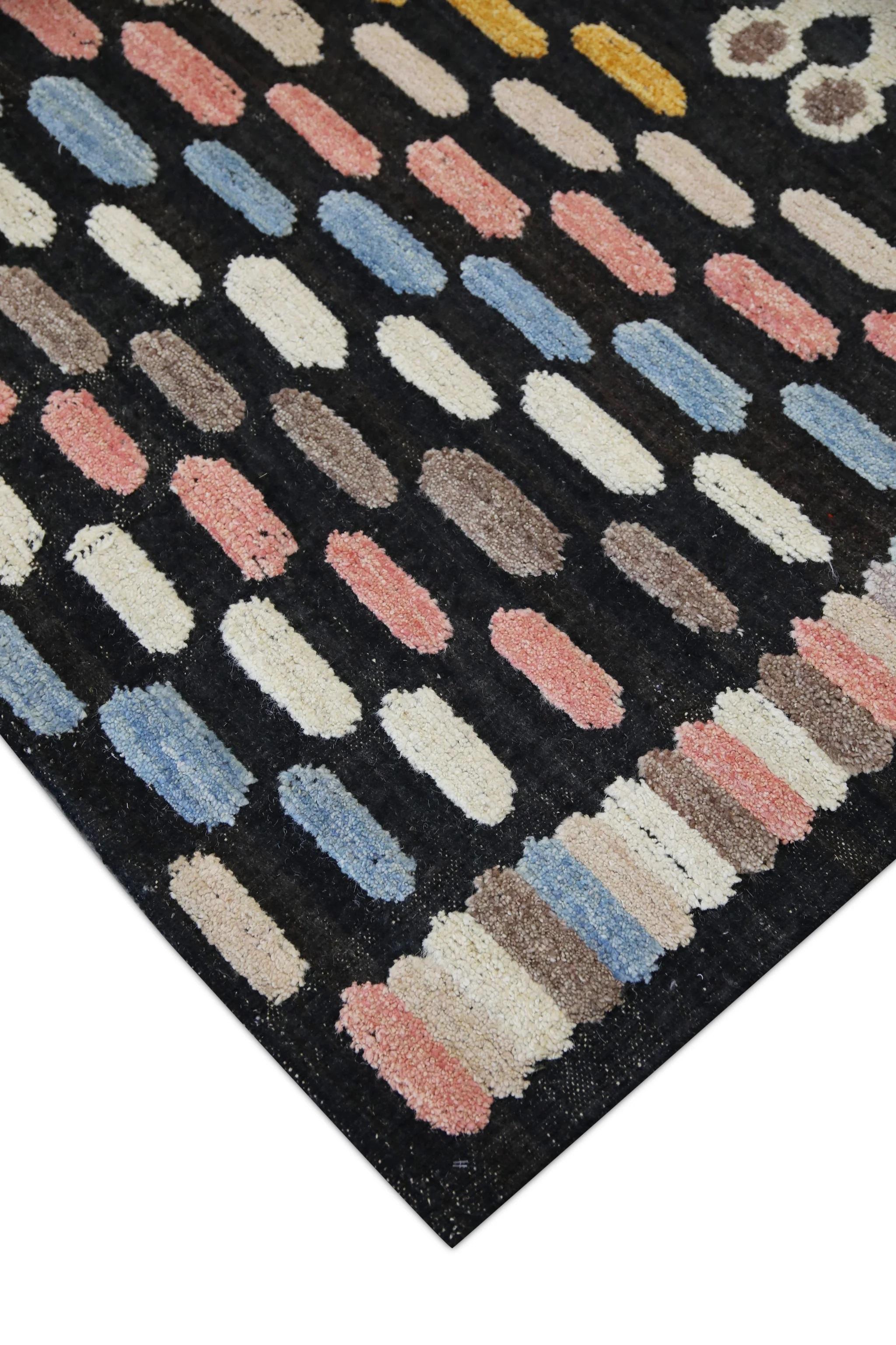 Vegetable Dyed Flatweave Handmade Wool Rug in Pink, Blue, Yellow Geometric Design 8'11