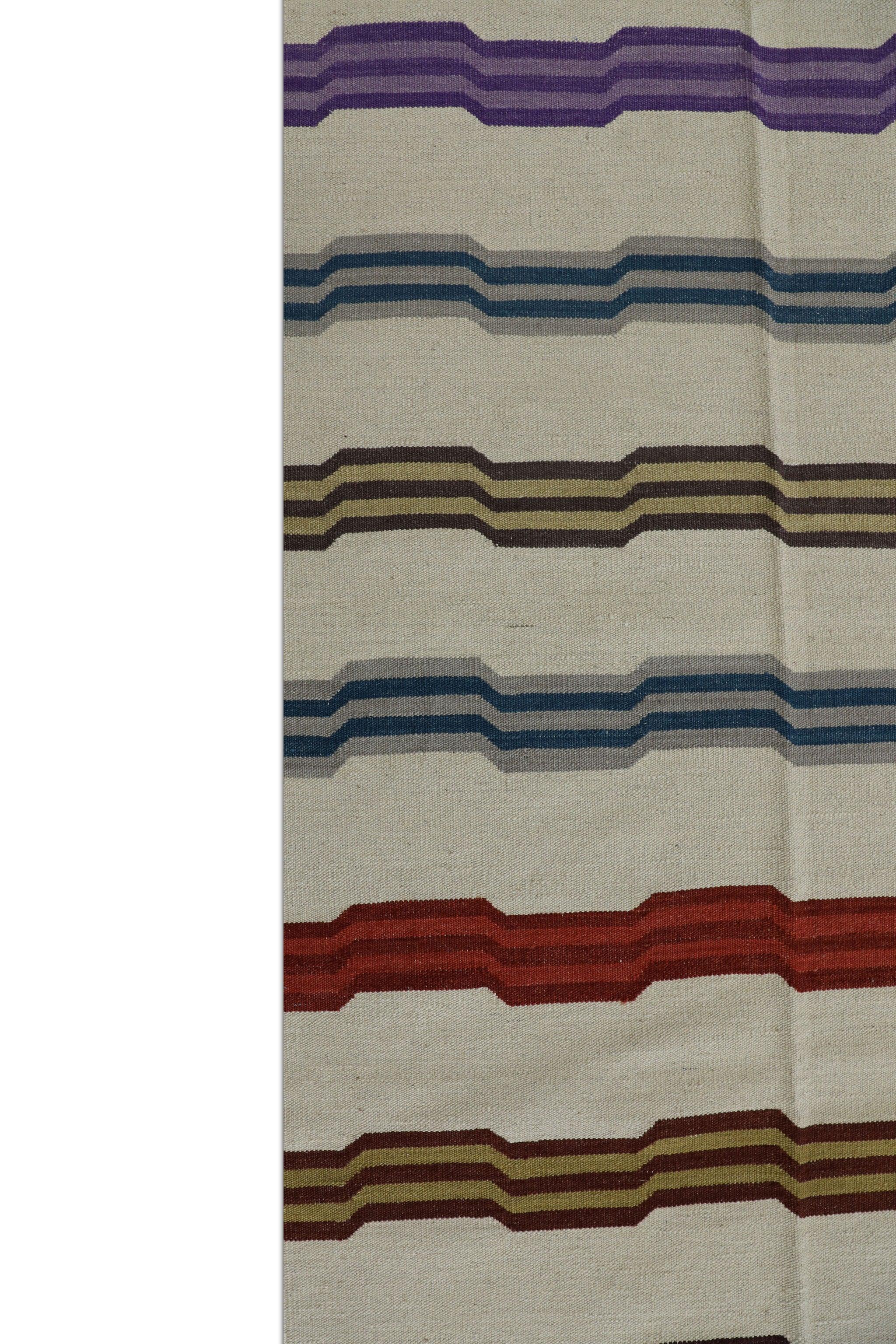 Multicolor Geometric Stripe Pattern Flatweave Handmade Wool Rug 8'6