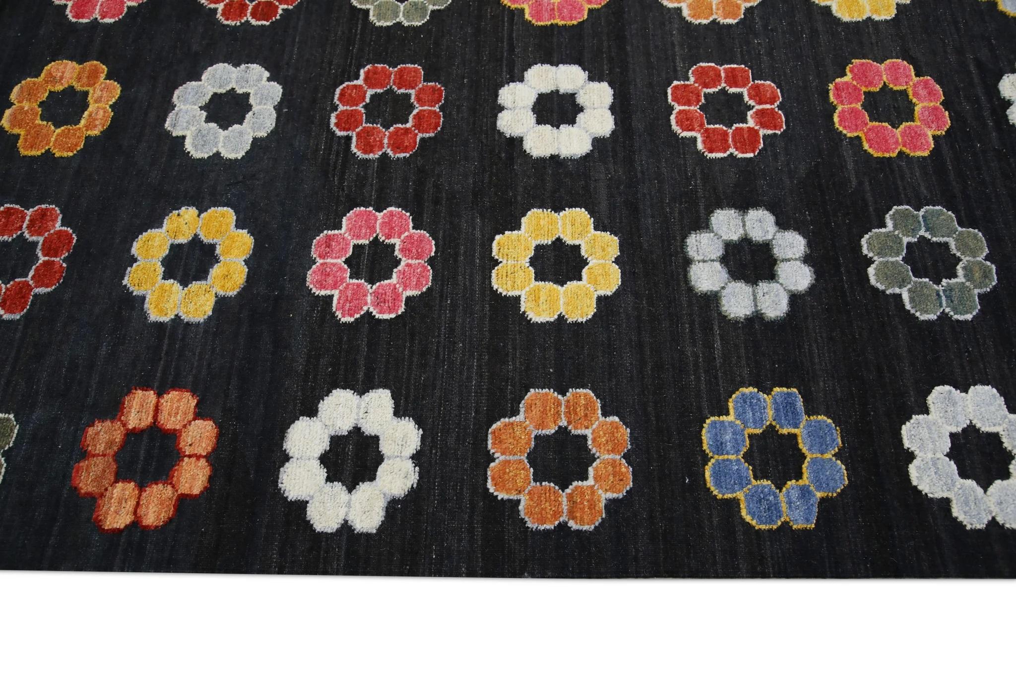 Contemporary Multicolor Floral Pattern Flatweave Handmade Wool Rug 8'7