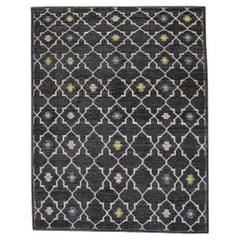Charcoal Flatweave Handmade Wool Rug in Blue & Green Geometric Design 10' X 12'4