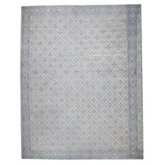 Modern Flatweave Handmade Wool Rug in Blue Geometric Design 14'2" X 15'6"