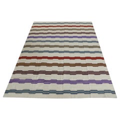 Multicolor Geometric Stripe Pattern Flatweave Handmade Wool Rug 8'6" X 10'9"