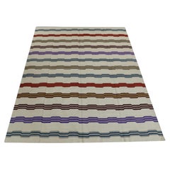 Multicolor Geometric Stripe Pattern Flatweave Handmade Wool Rug 8'6" X 10'8"