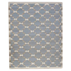 Blue & Brown Geometric Pattern Flatweave Handmade Wool Rug 9'5" X 11'11"