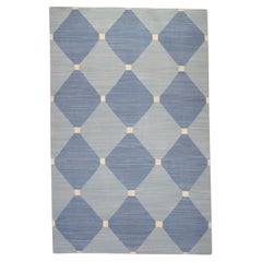 Flatweave Handmade Wool Rug in Blue Geometric Design 8' X 10'9"