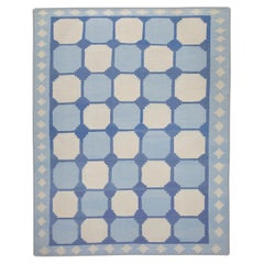 Blue Geometric Design Flatweave Handmade Wool Rug 9' x 12'1"