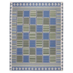 Green and Blue Geometric Design Flatweave Handmade Wool Rug 9'1" x 12'1"