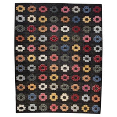 Gray Multicolor Floral Pattern Flatweave Handmade Wool Rug 10'3" X 12'