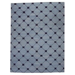 Blue & Navy Geometric Design Flatweave Handmade Wool Rug 10'4" X 13'11"