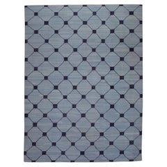 Blue & Navy Geometric Design Flatweave Handmade Wool Rug 10'5" X 14'