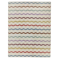 Mehrfarbiger handgefertigter Flachgewebe-Wollteppich mit geometrischen Streifen 11'10" x 15'9"