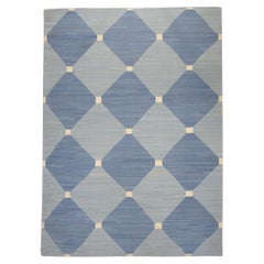 Blue Geometric Design Flatweave Handmade Wool Rug 10'3" X 14'3"