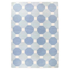 Blue Geometric Design Flatweave Handmade Wool Rug 10'1" X 14'5"