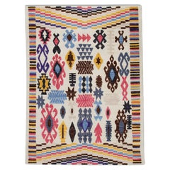 Tapis en laine tissé à plat à motifs géométriques multicolores fait à la main 7'11" X 10'11".