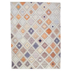 Orange 
Pink Geometric Design Flatweave Handmade Wool Rug 9
3" X 12
5"