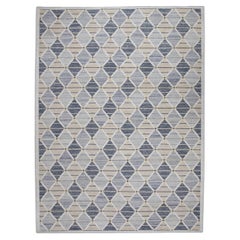 Blue Geometric Pattern Flatweave Handmade Wool Rug 9' X 12'2"